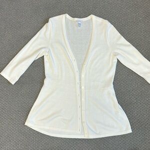 White Isaac Mizrahi Live peplum cardigan sweater